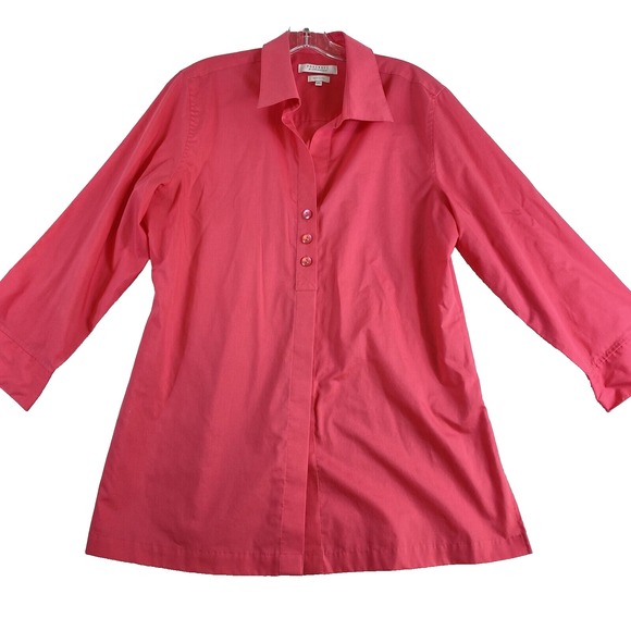 Foxcroft Shirt Sz 14 Shaped Bright‎ Pink Wrinkle Free Cotton Blend Business - Picture 1 of 10